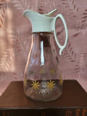 Vintage Log Cabin Starburst Glass Syrup Pitcher